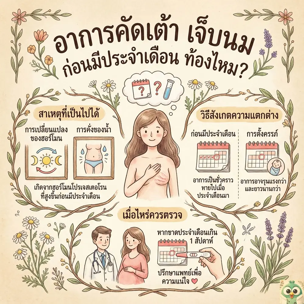 อาการคัดเต้า เจ็บนม ก่อนมีประจำเดือน ท้องไหม? 1 อาการคัดเต้า เจ็บนม ก่อนมีประจำเดือน