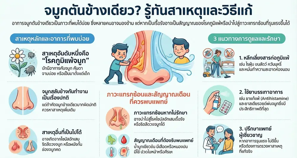 จมูกตันข้างเดียว แก้อย่างไร ? 1 จมูกตันข้างเดียว แก้อย่างไร ?