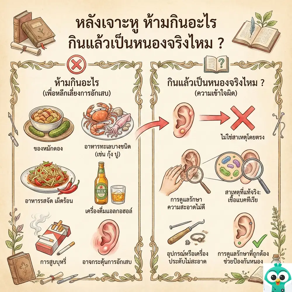 เจาะหูห้ามกินอะไร กินแล้วเป็นหนองจริงไหม ? 1 หลังเจาะหู ห้ามกินอะไร