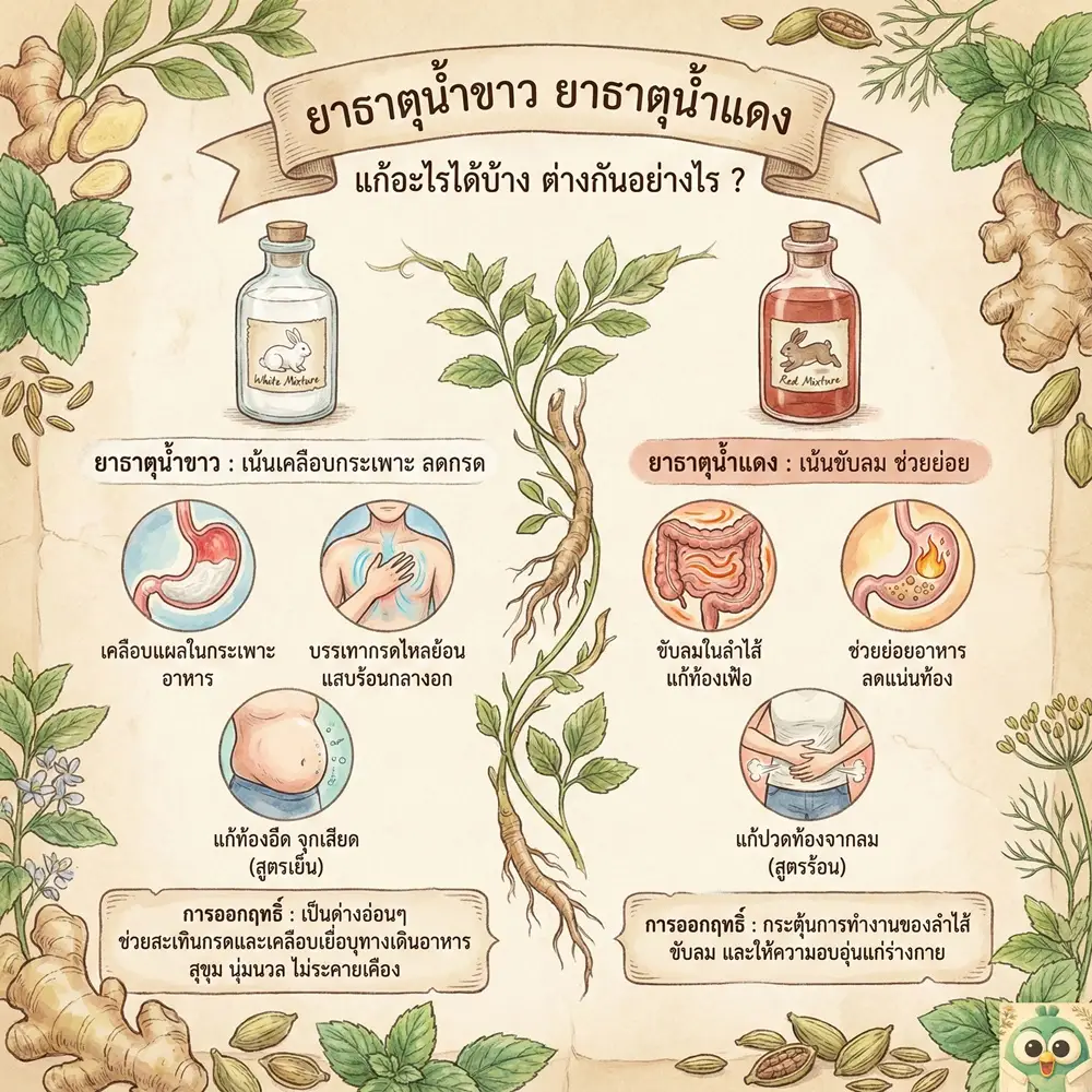 ยาธาตุน้ำขาว ยาธาตุน้ำแดง แก้อะไรได้บ้าง ต่างกันอย่างไร ? 1 ยาธาตุน้ำขาว vs ยาธาตุน้ำแดง