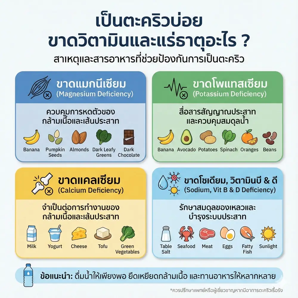 เป็นตะคริวบ่อย ขาดวิตามินและแร่ธาตุอะไร ? 1 เป็นตะคริวบ่อย ขาดวิตามินและแร่ธาตุอะไร ?