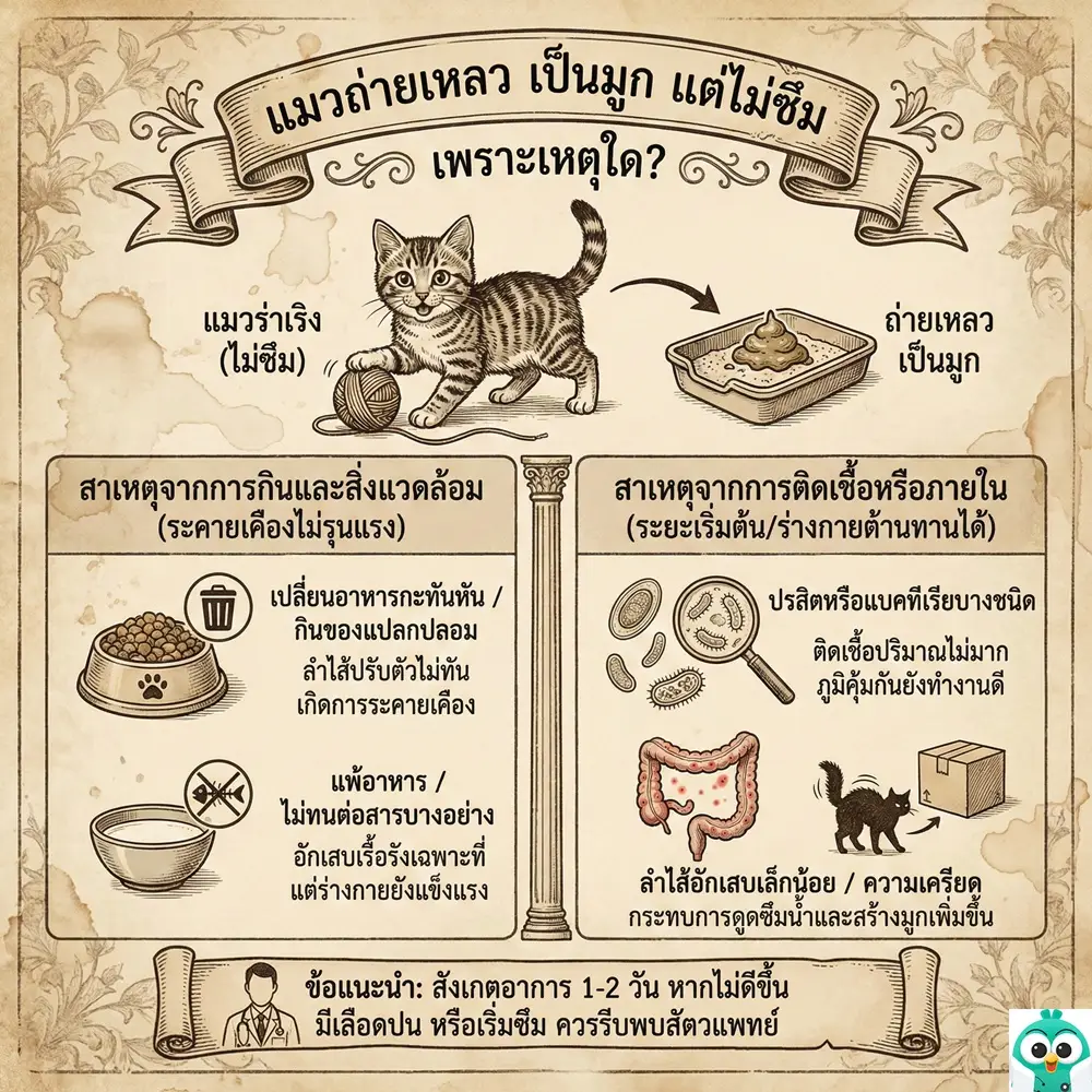 แมวถ่ายเหลว เป็นมูก แต่ไม่ซึม เพราะเหตุใด ? 1 แมวถ่ายเหลว