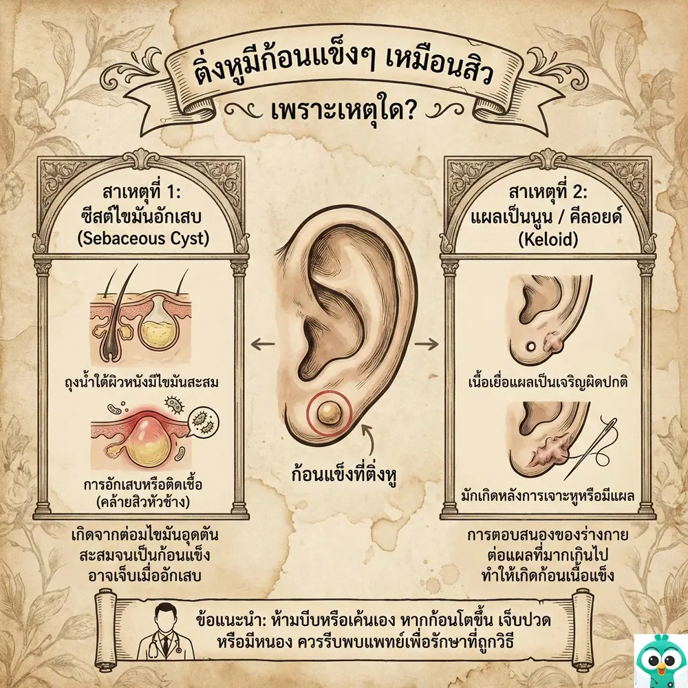 ติ่งหูมีก้อนแข็งๆ เหมือนสิว เพราะเหตุใด ? 1 ก้อนแข็งที่หู