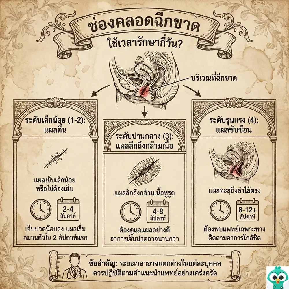 ช่องคลอดฉีกขาด ใช้เวลารักษากี่วัน ? 1 ช่องคลอดฉีกขาด